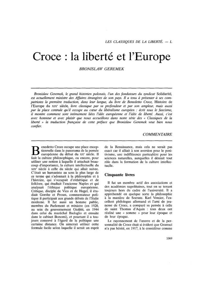 Croce : la liberté et l’Europe
 – page 1