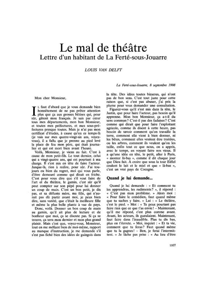 Le mal de théâtre. Lettre d’un habitant de La Ferté-sous-Jouarre
 – page 1