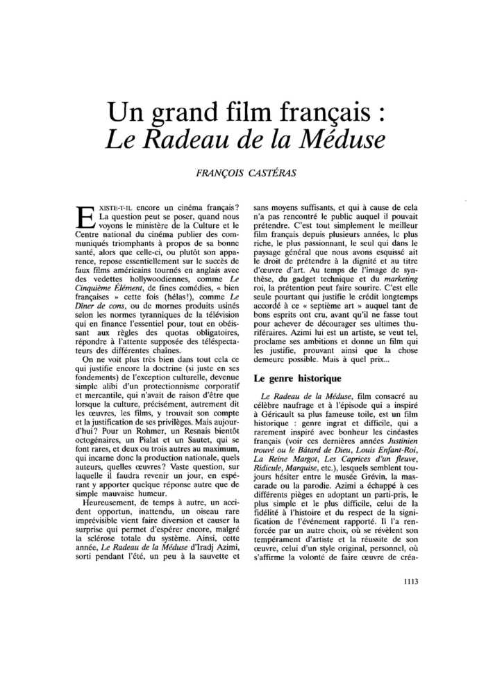 Un grand film français : Le Radeau de la Méduse
 – page 1