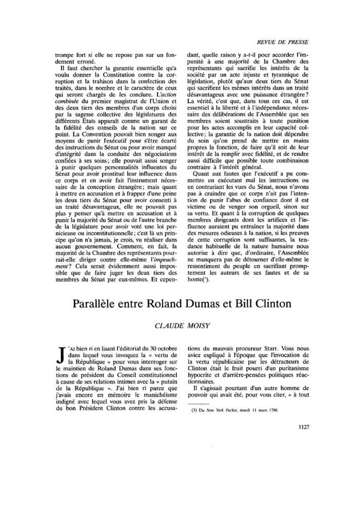 Parallèle entre Roland Dumas et Bill Clinton
 – page 1