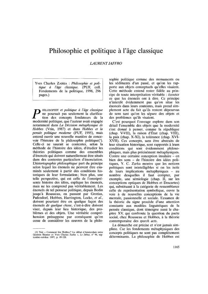Philosophie et politique à l’âge classique
 – page 1