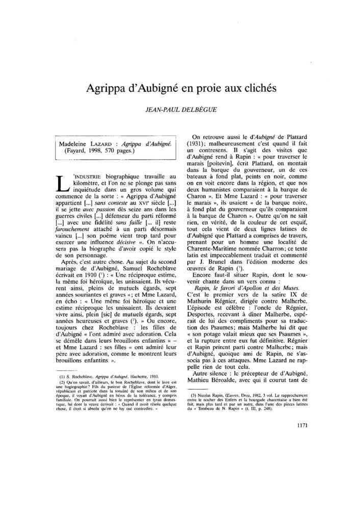 Agrippa d’Aubigné en proie aux clichés
 – page 1