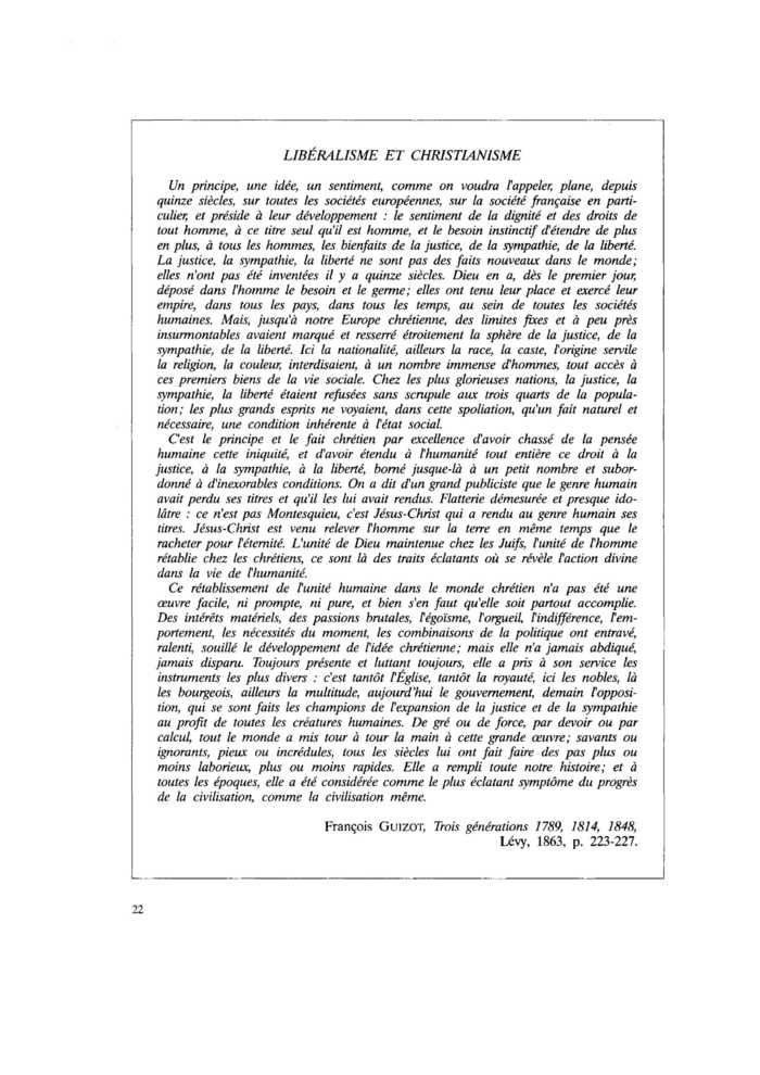 LIBÉRALISME ET CHRISTIANISME
 – page 1