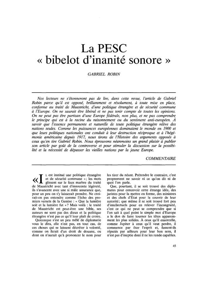 La PESC « bibelot d’inanité sonore »
 – page 1