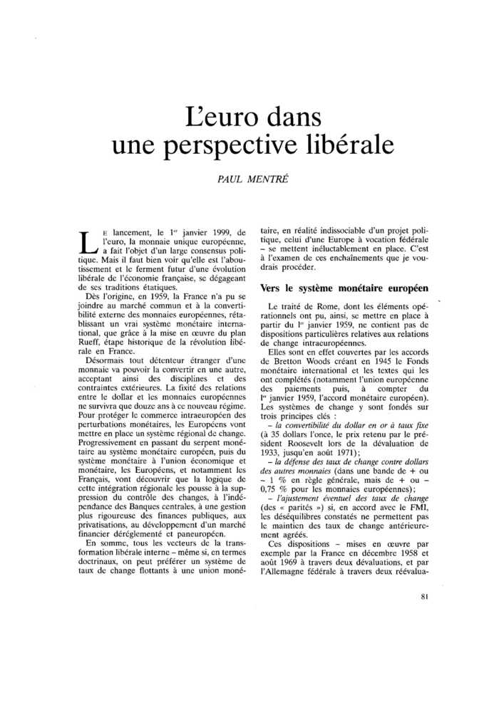 L’euro dans une perspective libérale
 – page 1