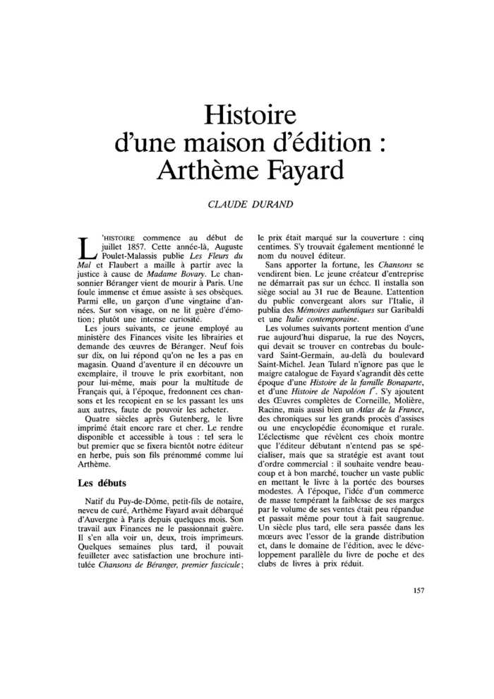 Histoire d’une maison d’édition : Arthème Fayard
 – page 1