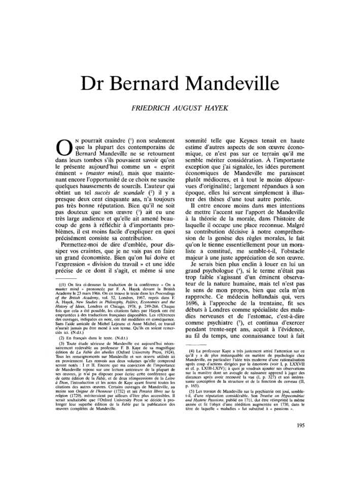 Dr Bernard Mandeville
 – page 1