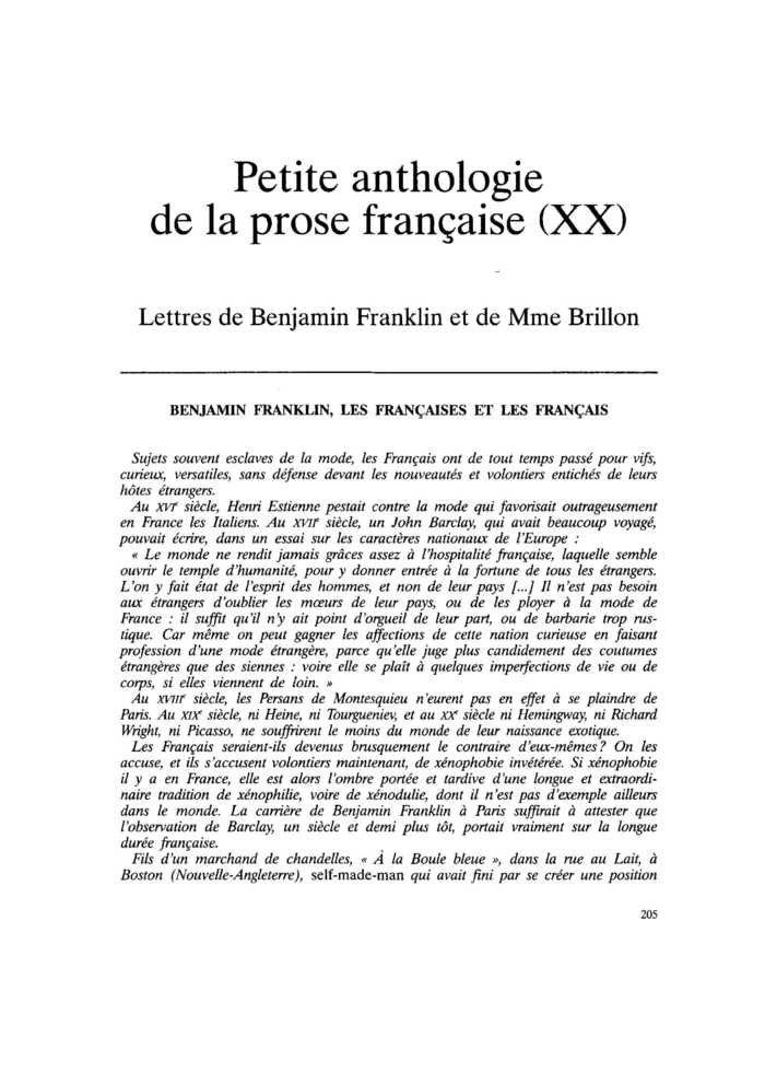 Lettres de Benjamin Franklin et de Mme Brillon. BENJAMIN FRANKLIN, LES FRANÇAISES ET LES FRANÇAIS
 – page 1