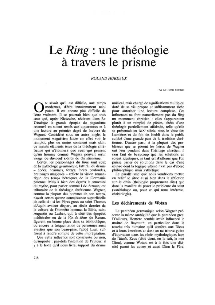 Le Ring : une théologie à travers le prisme
 – page 1