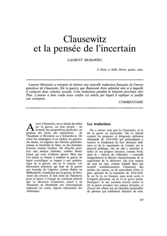 Clausewitz et la pensée de l’incertain
 – page 1