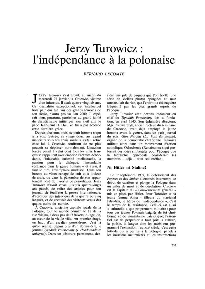 Jerzy Turowicz : l’indépendance à la polonaise
 – page 1