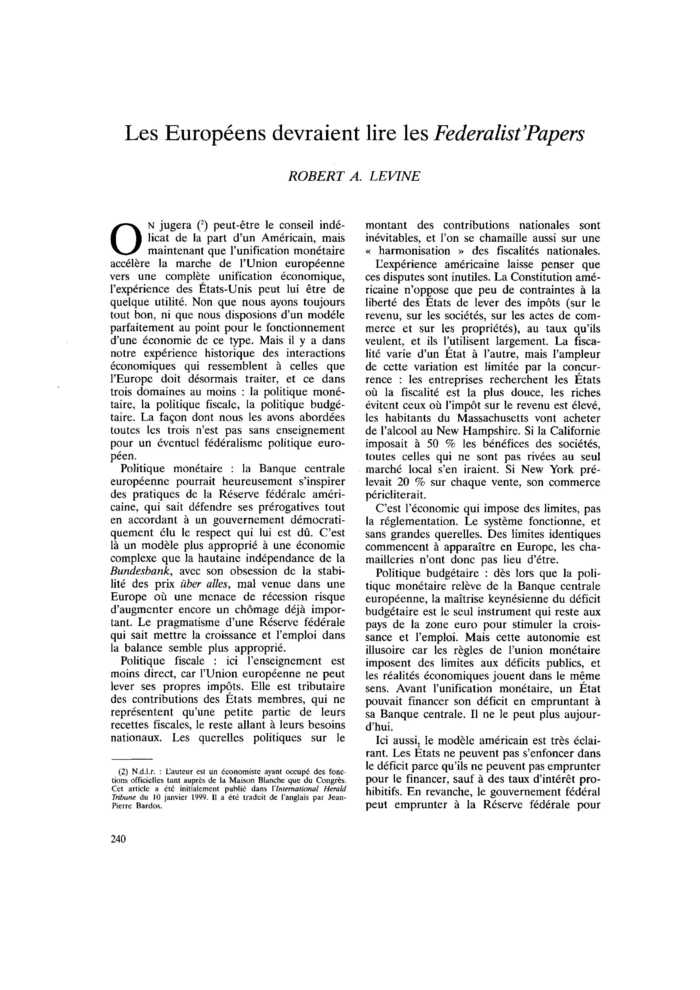 Les Européens devraient lire les Federalist’Papers
 – page 1