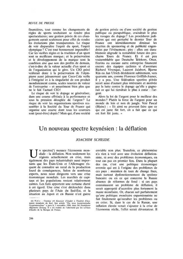 Un nouveau spectre keynésien : la déflation
 – page 1