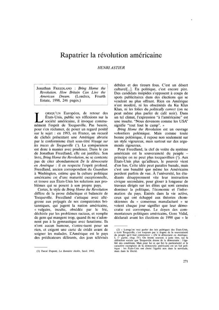 Rapatrier la révolution américaine
 – page 1