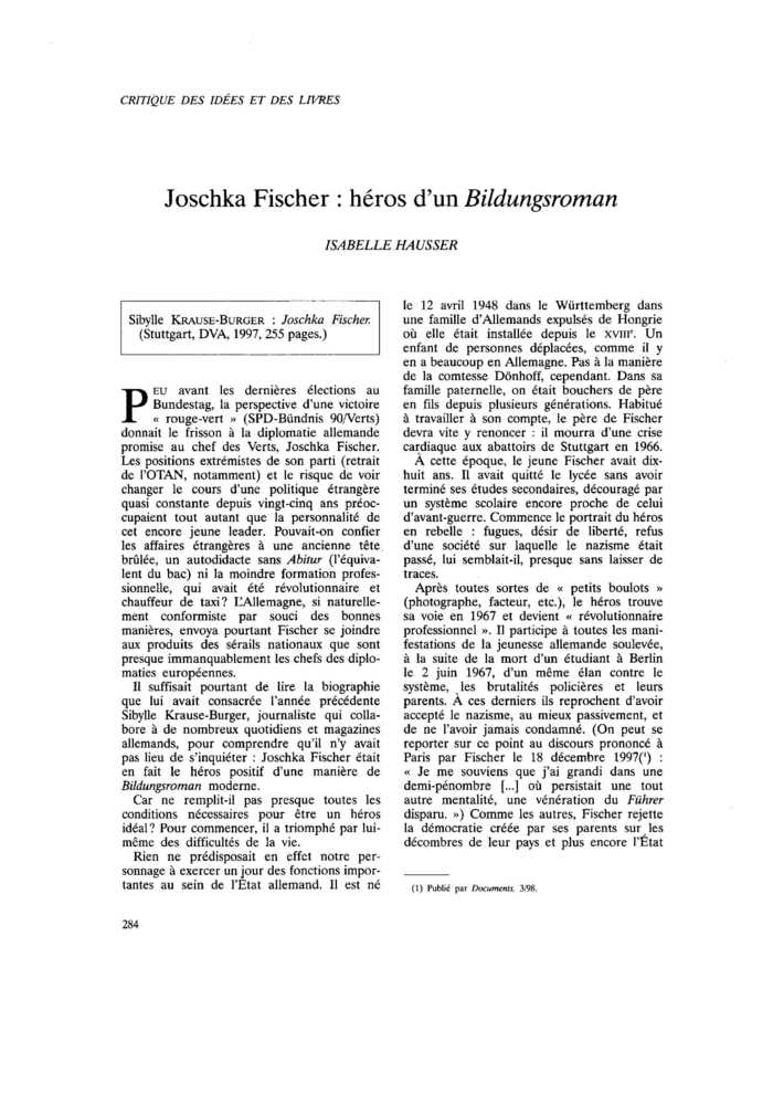 Joschka Fischer : héros d’un Bildungsroman
 – page 1