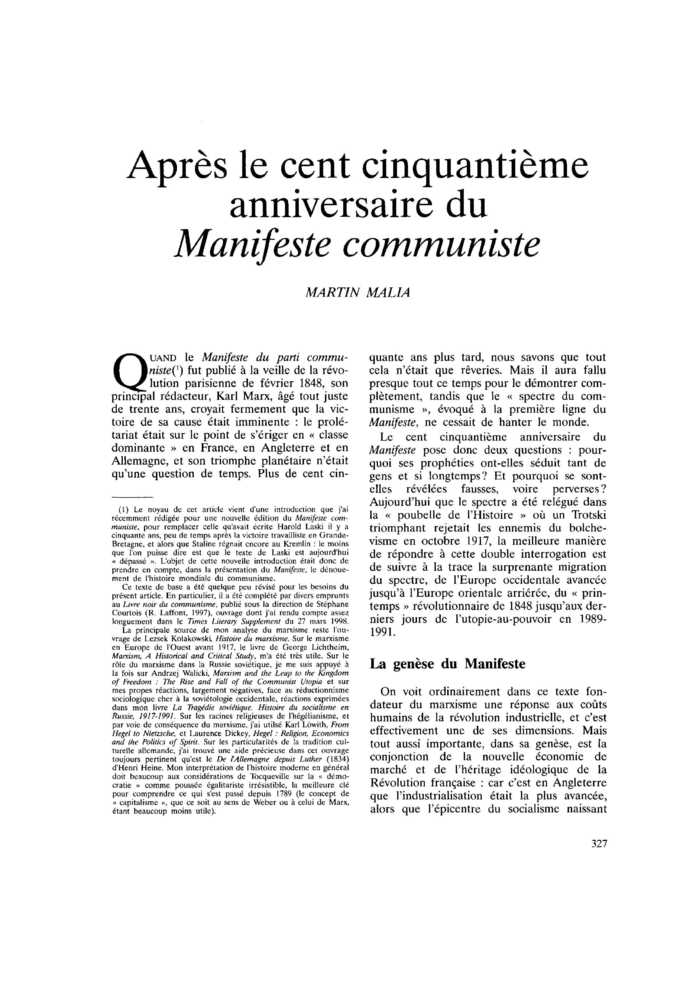 Après le cent cinquantième anniversaire du Manifeste communiste
 – page 1