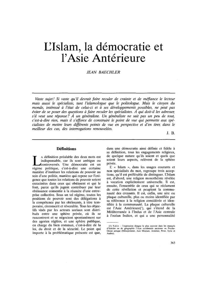 L’Islam, la démocratie et l’Asie Antérieure
 – page 1