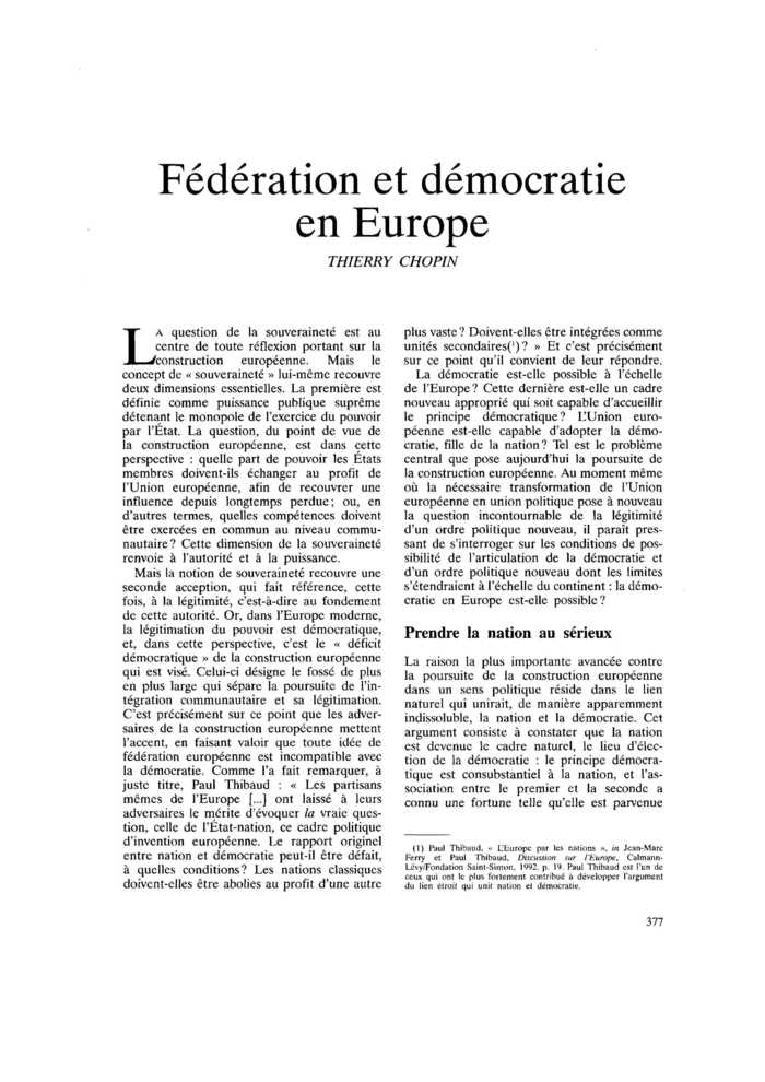 Fédération et démocratie en Europe
 – page 1