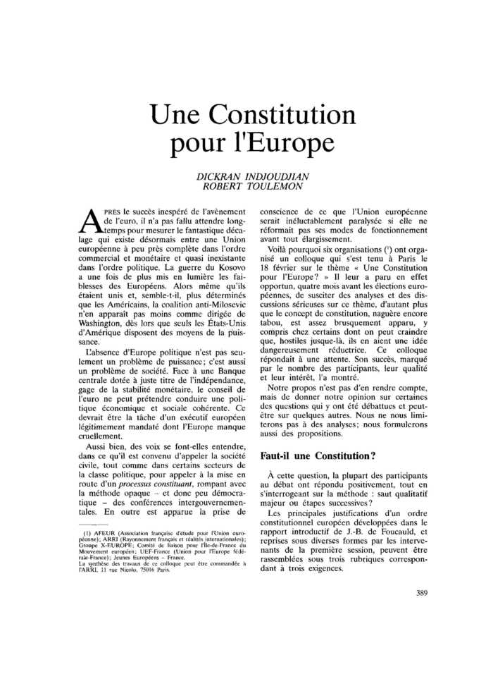 Une Constitution pour l’Europe
 – page 1