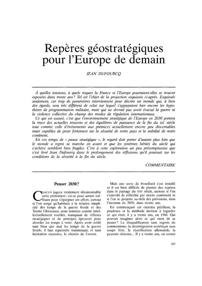 Repères géostratégiques pour l’Europe de demain
 – page 1