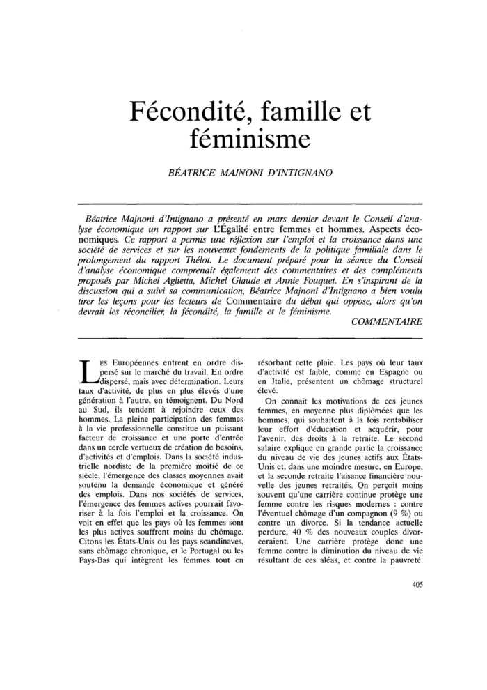 Fécondité, famille et féminisme
 – page 1