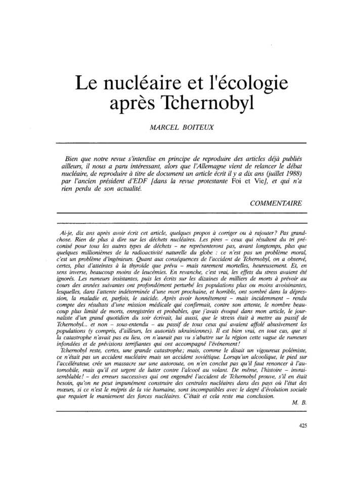 Le nucléaire et l’écologie après Tchernobyl
 – page 1