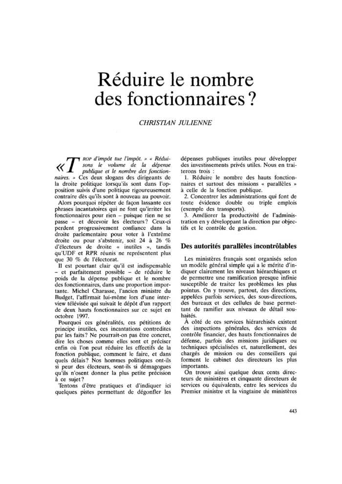 Réduire le nombre des fonctionnaires ?
 – page 1