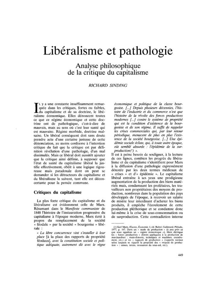 Libéralisme et pathologie. Analyse philosophique de la critique du capitalisme
 – page 1