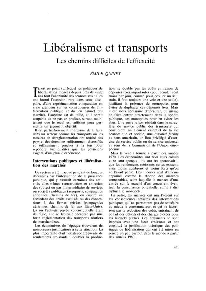 Libéralisme et transports. Les chemins difficiles de l’efficacité
 – page 1