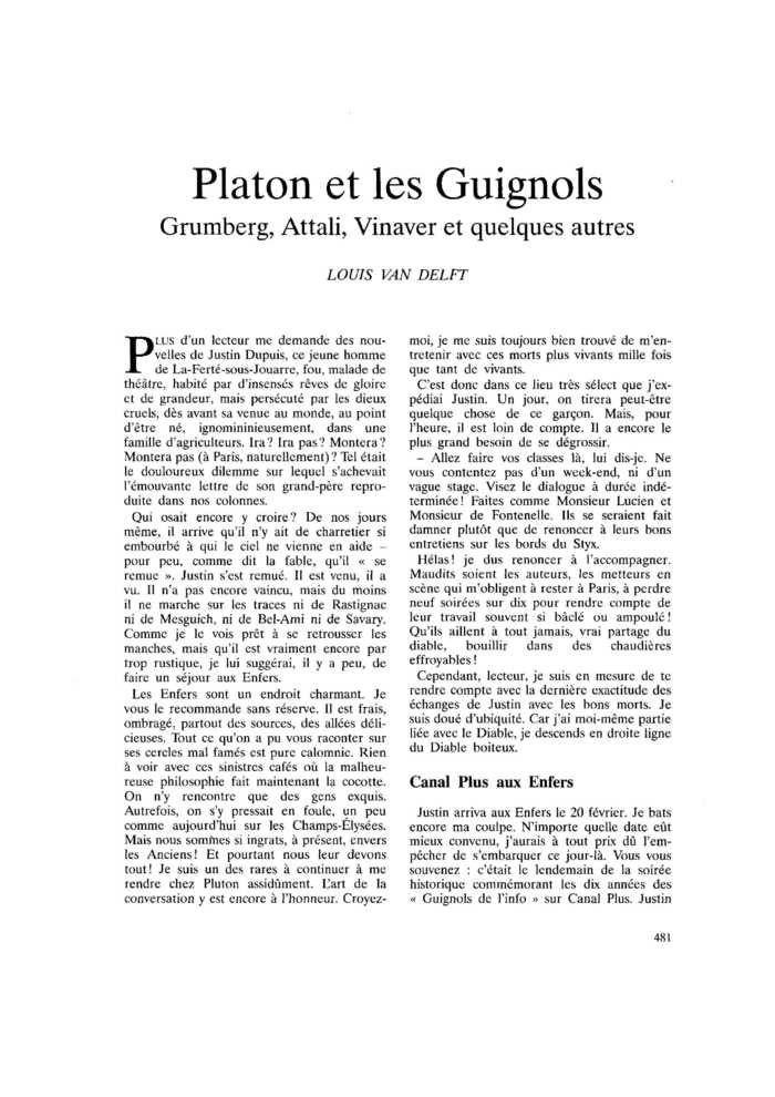 Platon et les Guignols. Grumberg, Attali, Vinaver et quelques autres
 – page 1