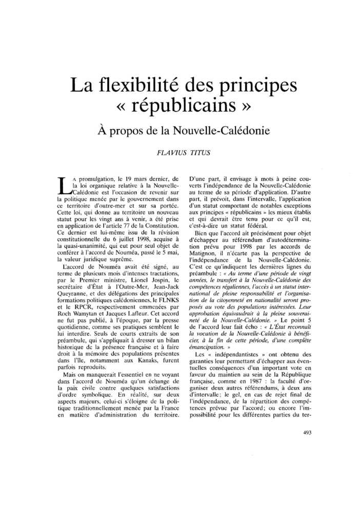 La flexibilité des principes « républicains ». À propos de la Nouvelle-Calédonie
 – page 1