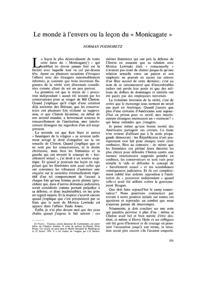Le monde à l’envers ou la leçon du « Monicagate »
 – page 1
