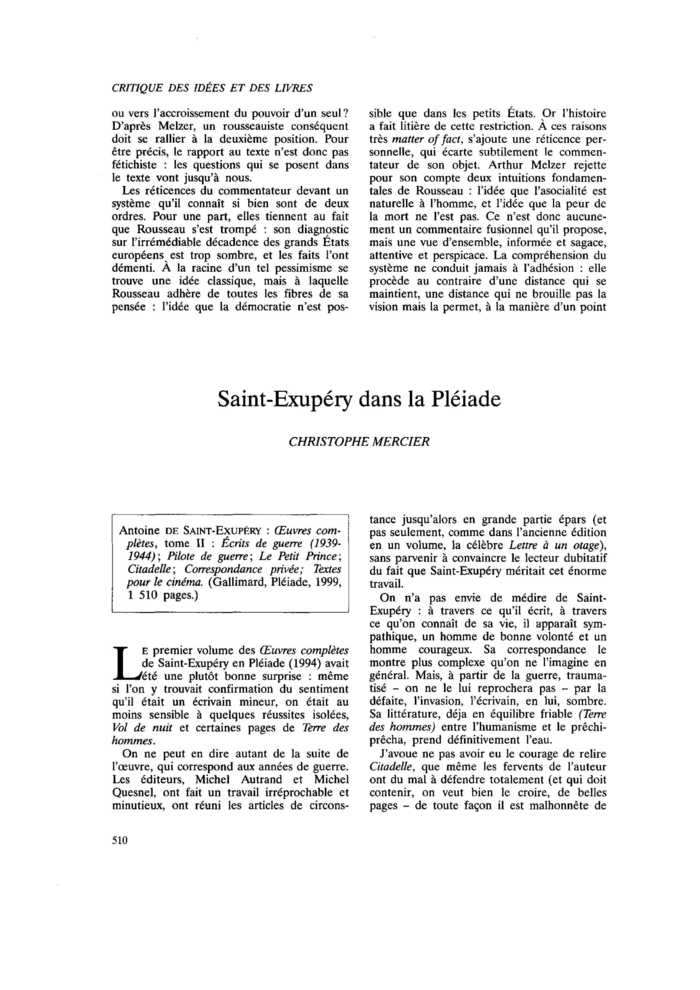 Saint-Exupéry dans la Pléiade
 – page 1