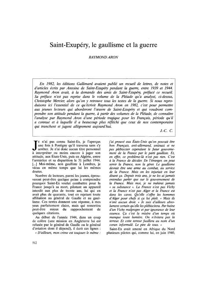 Saint-Exupéry, le gaullisme et la guerre
 – page 1