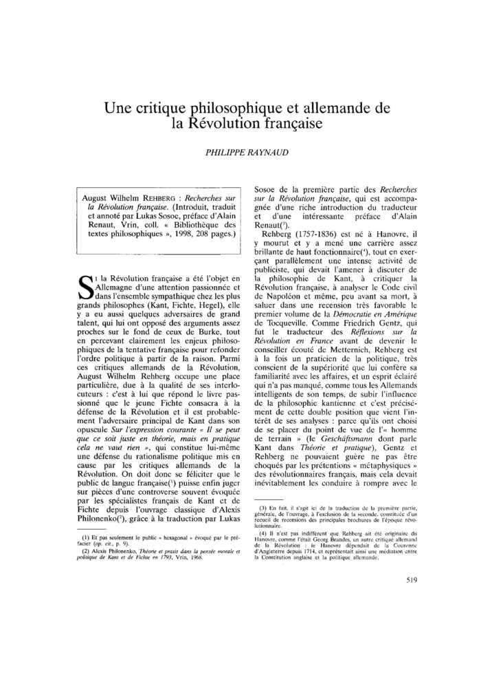 Une critique philosophique et allemande de la Révolution française
 – page 1