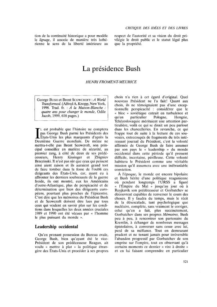 La présidence Bush
 – page 1
