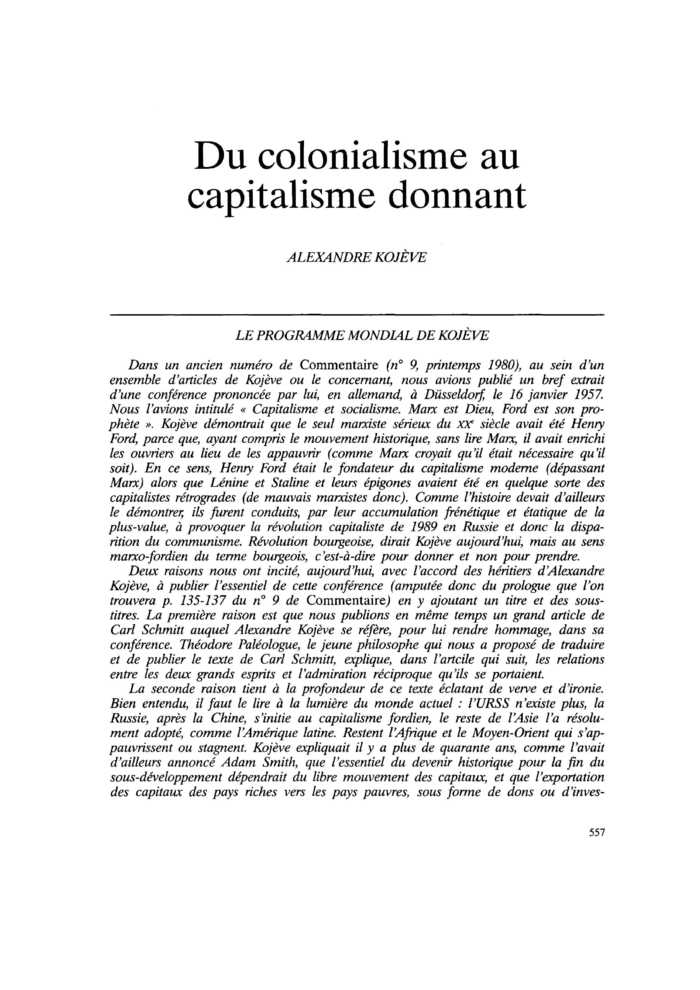 Du colonialisme au capitalisme donnant
 – page 1