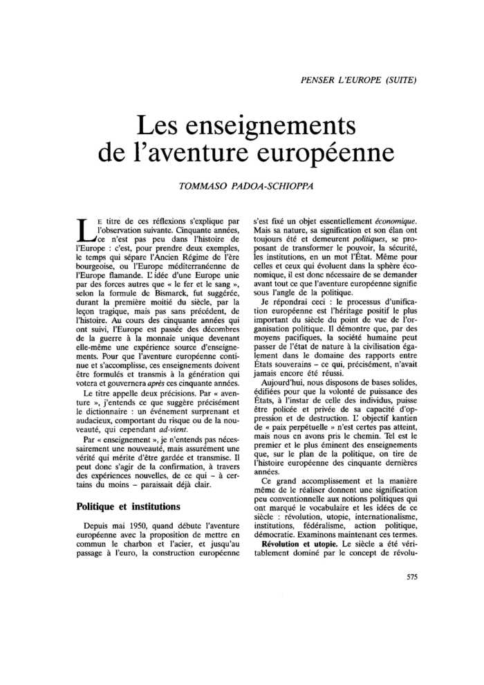 Les enseignements de l’aventure européenne
 – page 1