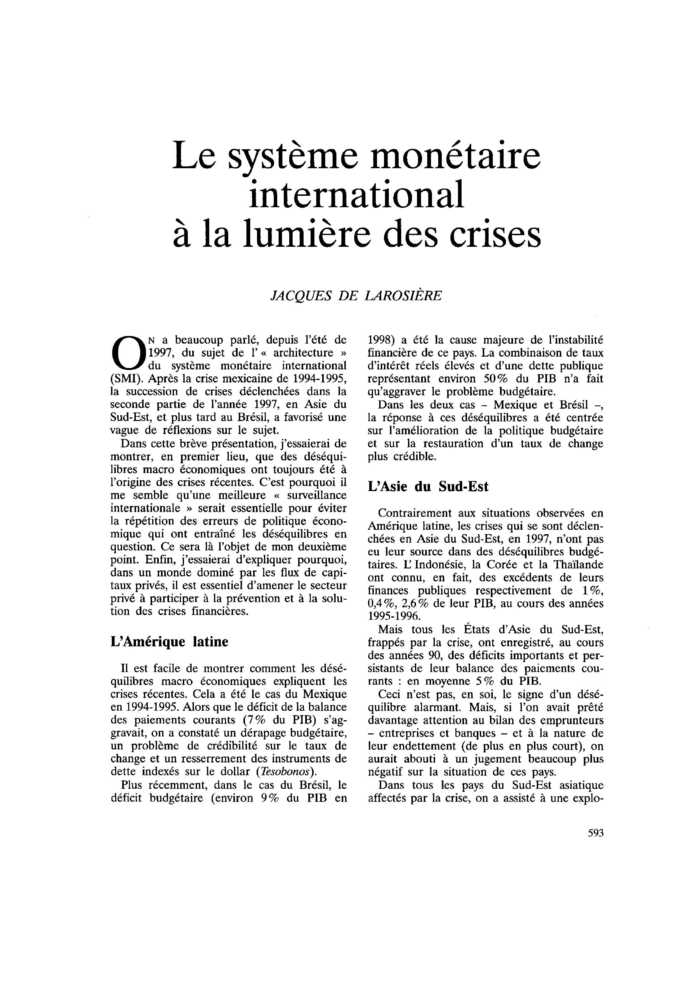 Le système monétaire international à la lumière des crises
 – page 1