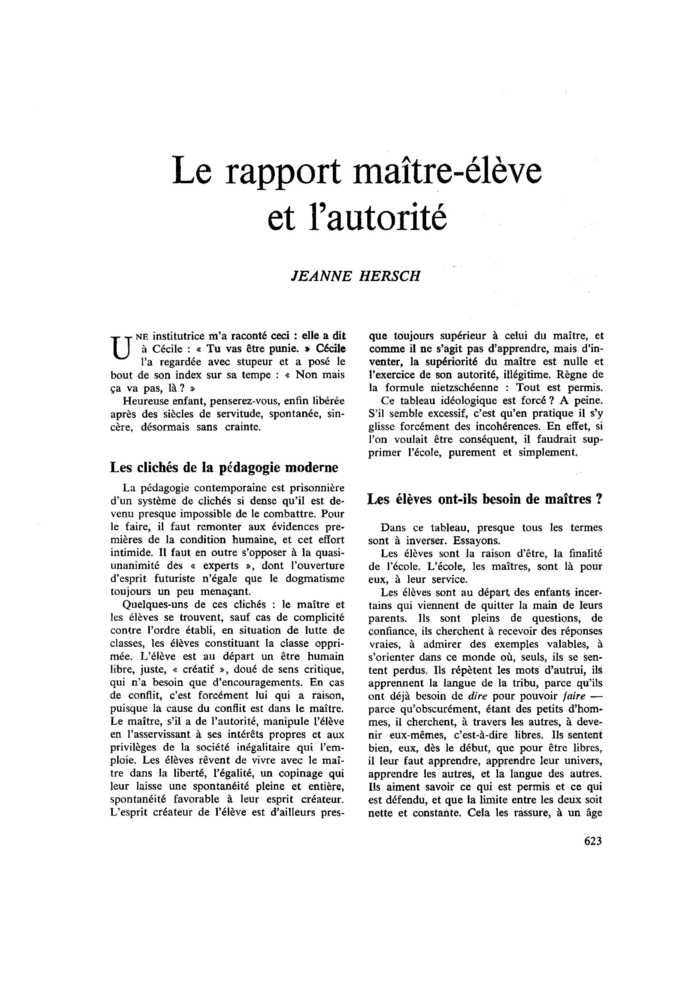 Le rapport maître-élève et l’autorité
 – page 1