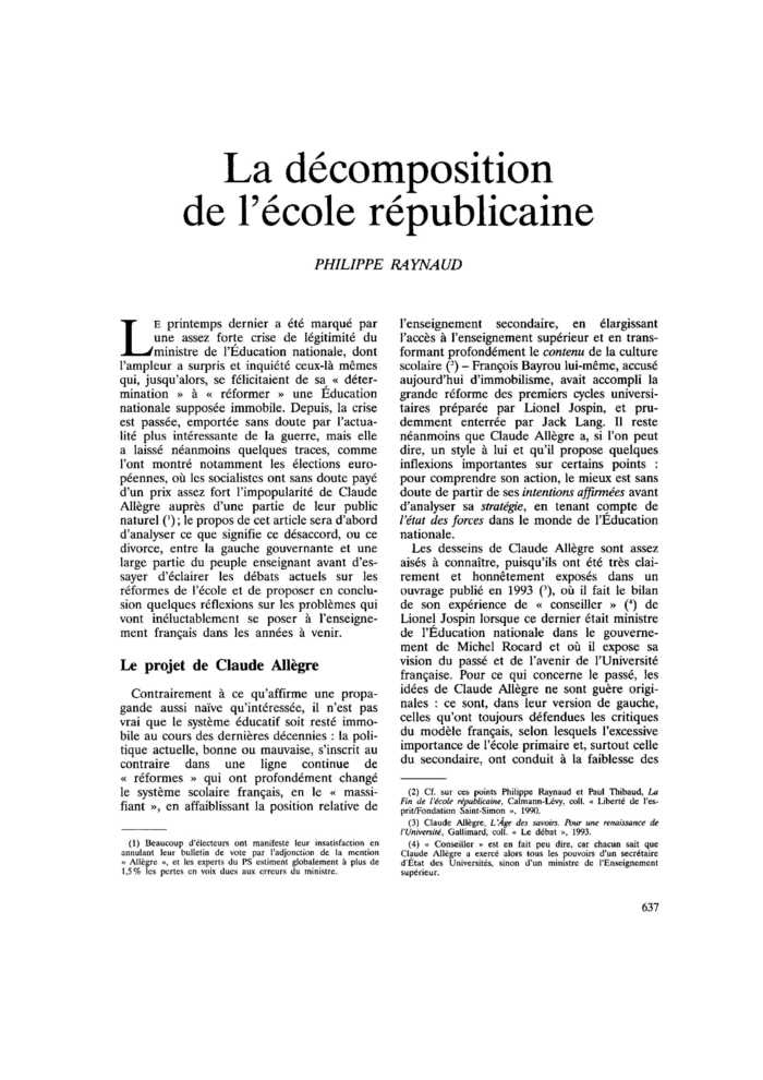 La décomposition de l’école républicaine
 – page 1