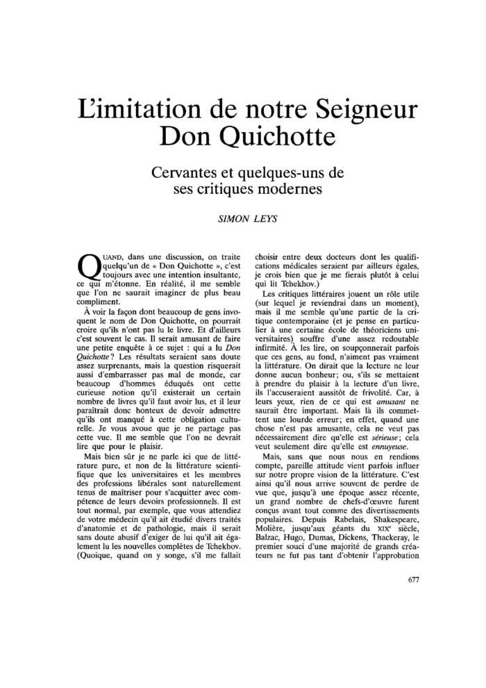 L’imitation de notre Seigneur Don Quichotte. Cervantes et quelques-uns de ses critiques modernes
 – page 1