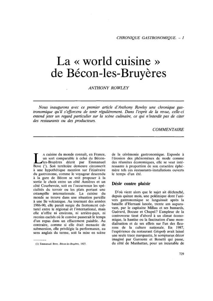 La « world cuisine » de Bécon-les-Bruyères
 – page 1