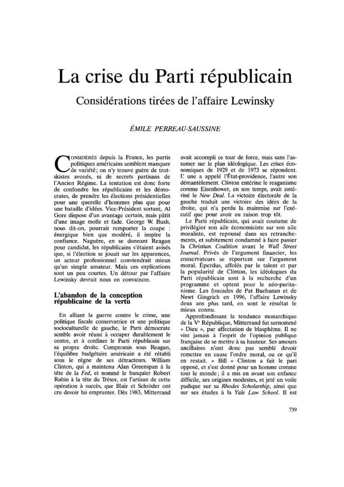 La crise du Parti républicain. Considérations tirées de l’affaire Lewinsky
 – page 1