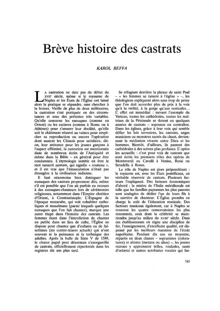 Brève histoire des castrats
 – page 1