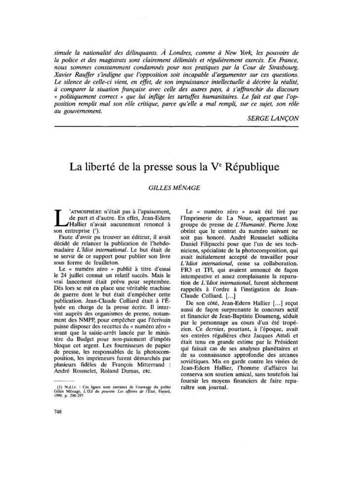 La liberté de la presse sous la Ve République
 – page 1