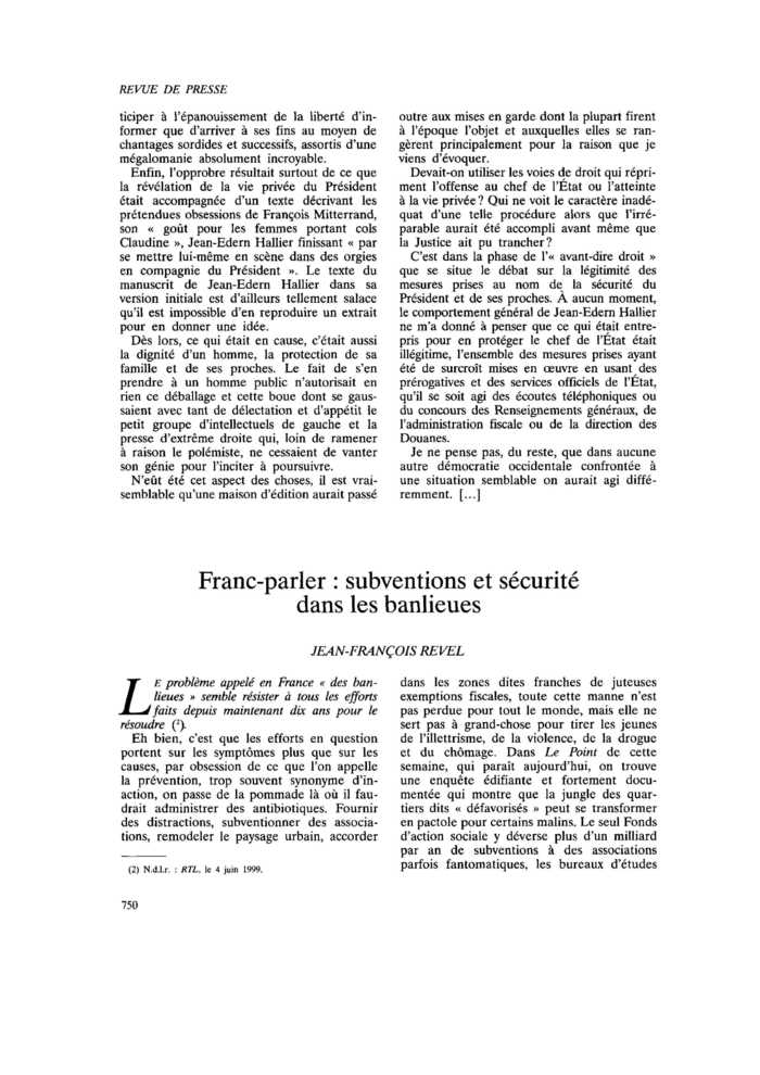 Franc-parler : subventions et sécurité dans les banlieues
 – page 1