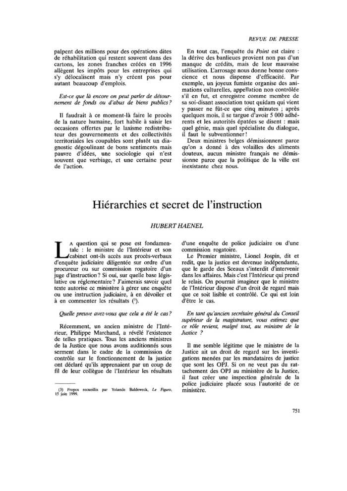 Hiérarchies et secret de l’instruction
 – page 1
