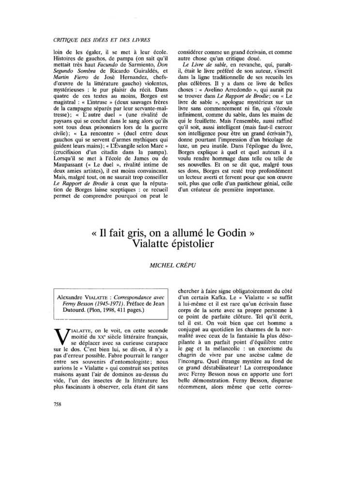 « Il fait gris, on a allumé le Godin ». Vialatte épistolier
 – page 1