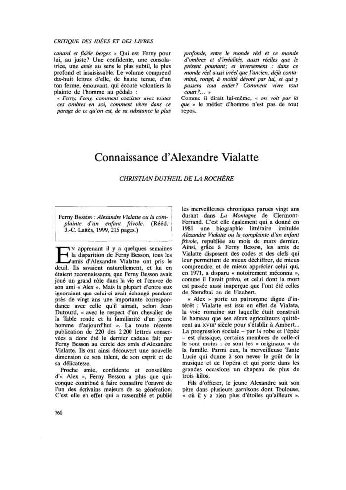 Connaissance d’Alexandre Vialatte
 – page 1